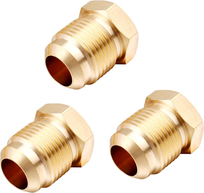 TOPGO 3 Pack Brass Flared Plug 1/4 Inch Tube OD Flare Tube Fitting SAE 45 Degree Hex Pipe Plug Seal Plug - Image 1
